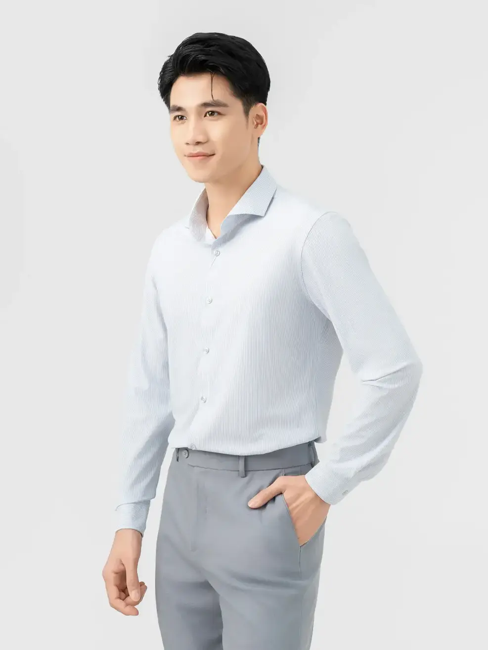 Áo Sơ-mi nam dài tay Knit kẻ sọc (SMM7019) - Kẻ Xám 160 - M