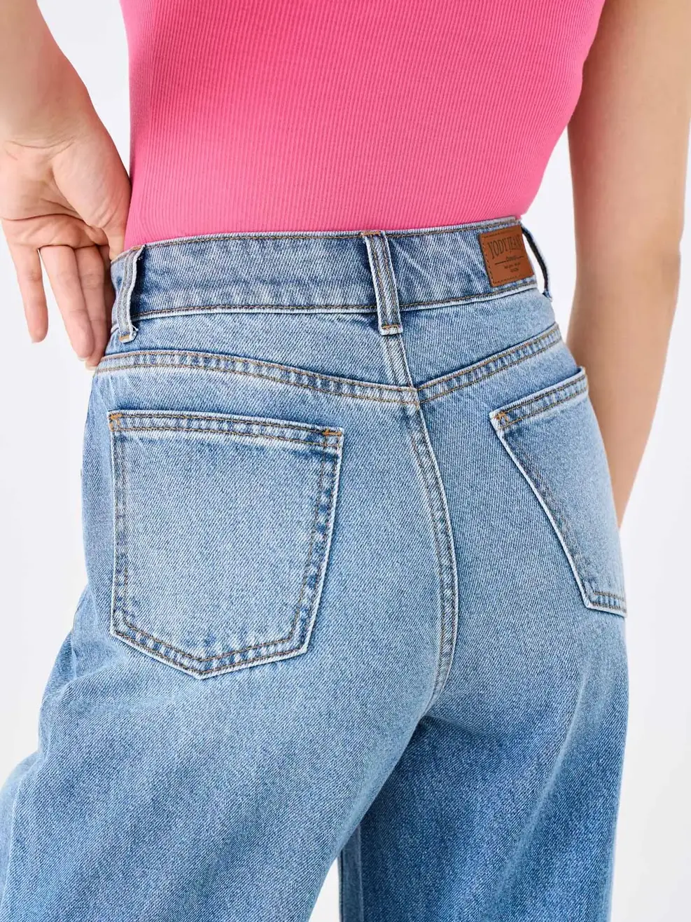 Quần Jeans Nữ Ống Suông Cạp Cao Túi Can Chéo  - Xanh - 25