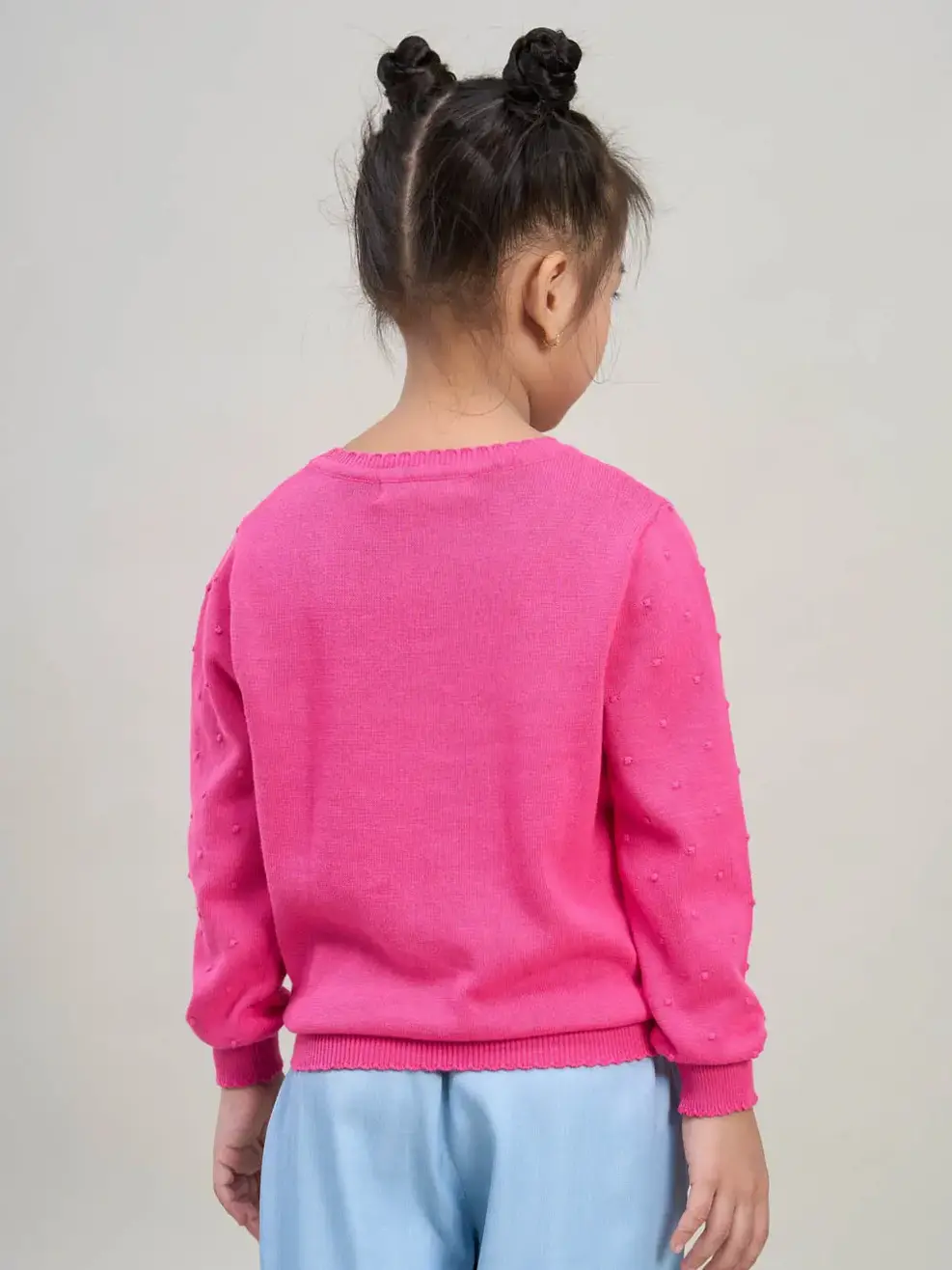 Áo len kid bé gái sợi móc - Hồng đậm - 4-5