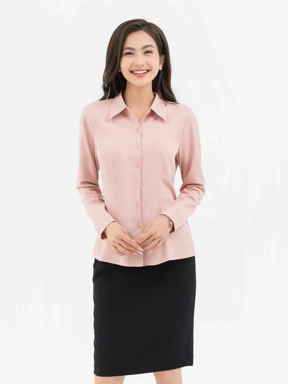 Sơ Mi Dài Tay Nữ Nano Dáng Ôm - Hồng - S