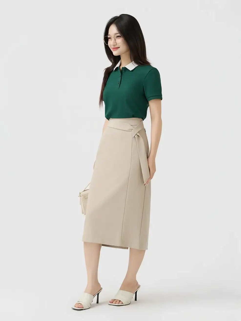 Áo Polo Nữ Ngắn Tay Cổ Phối Bo - Xanh Lá 068 - S