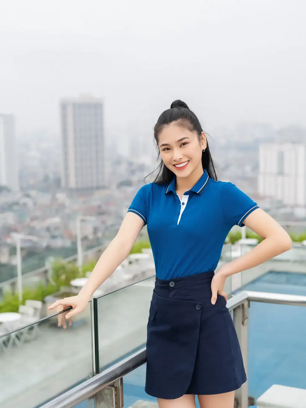 Polo nữ sợi xe phối nẹp - Xanh biển đậm - M