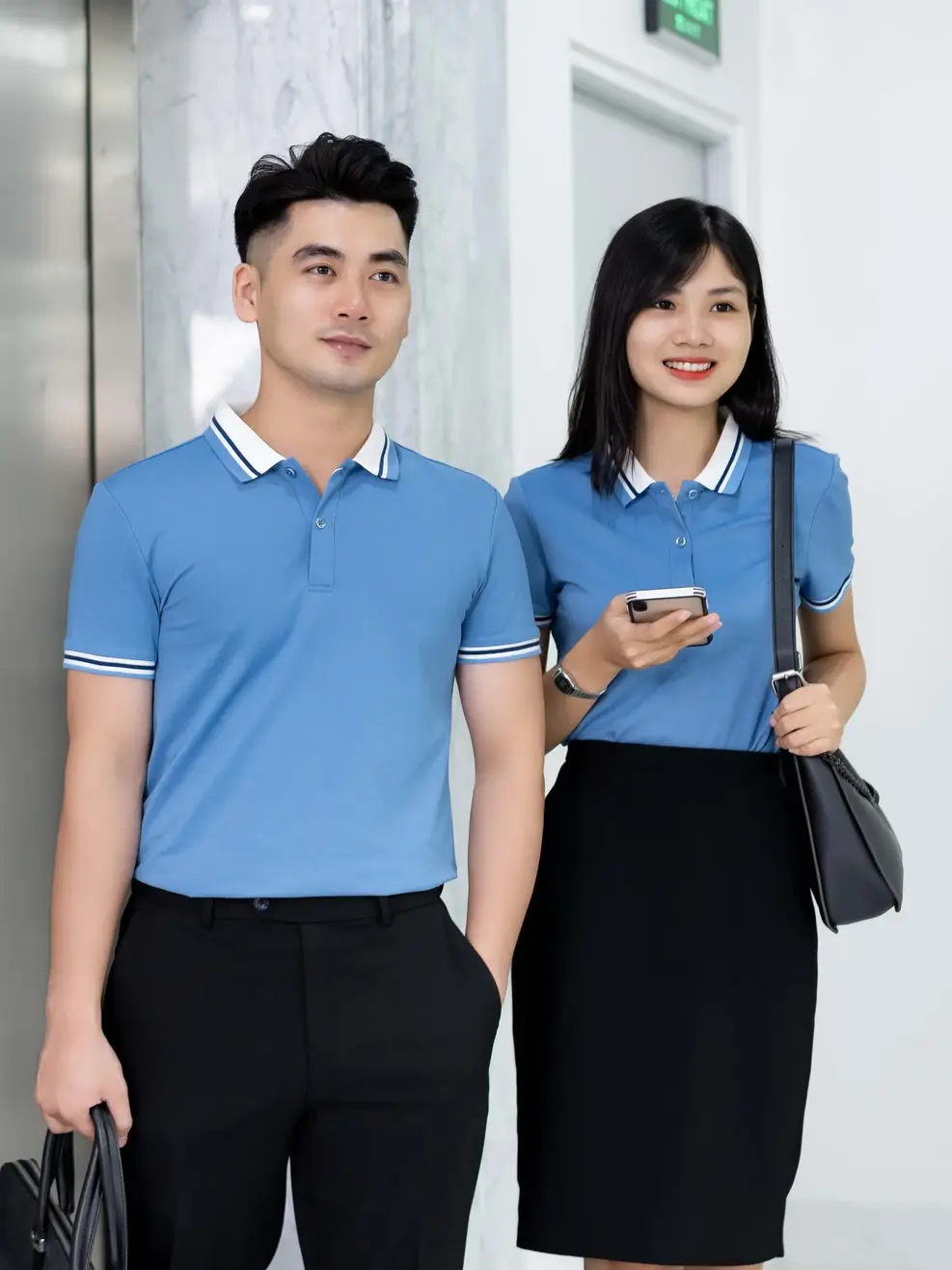 Polo nữ mắt chim phối bo 02 - Xanh 1 - XL