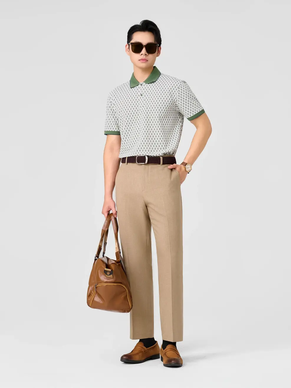 Áo Polo Nam Slim Họa Tiết In Tràn - Hoạ Tiết Xanh Lá 064 - S