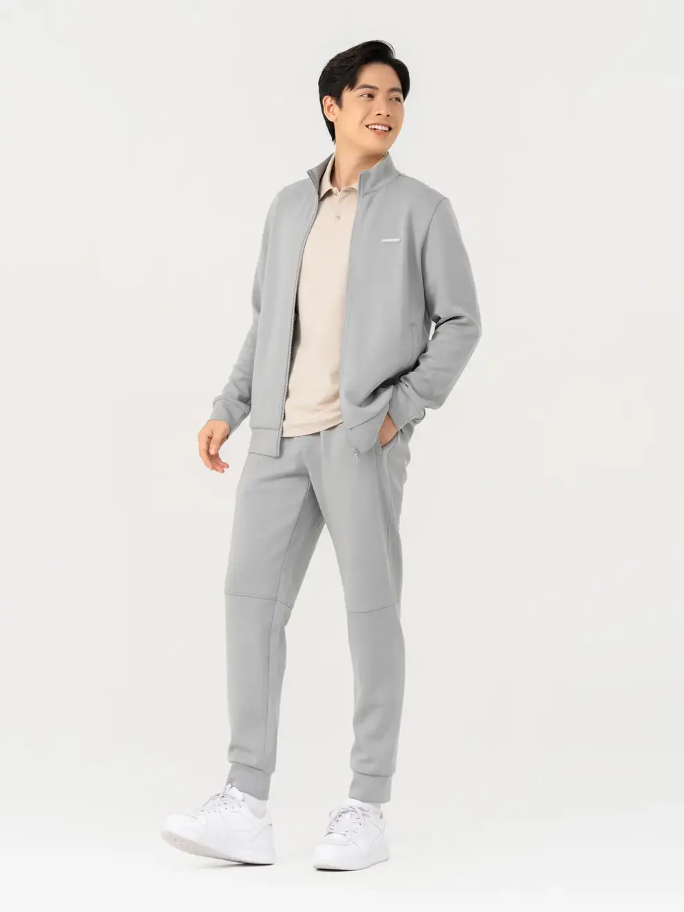 Bộ Đồ Thể Thao Nam Nỉ Cổ Dựng In Sườn - Xám đậm - XL