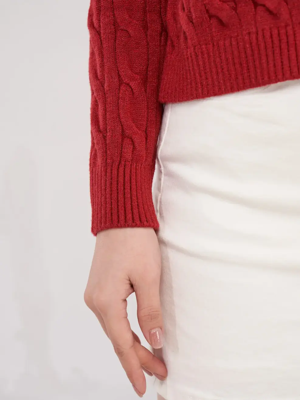 Áo len vặn thừng cổ lọ - Đỏ đô - L