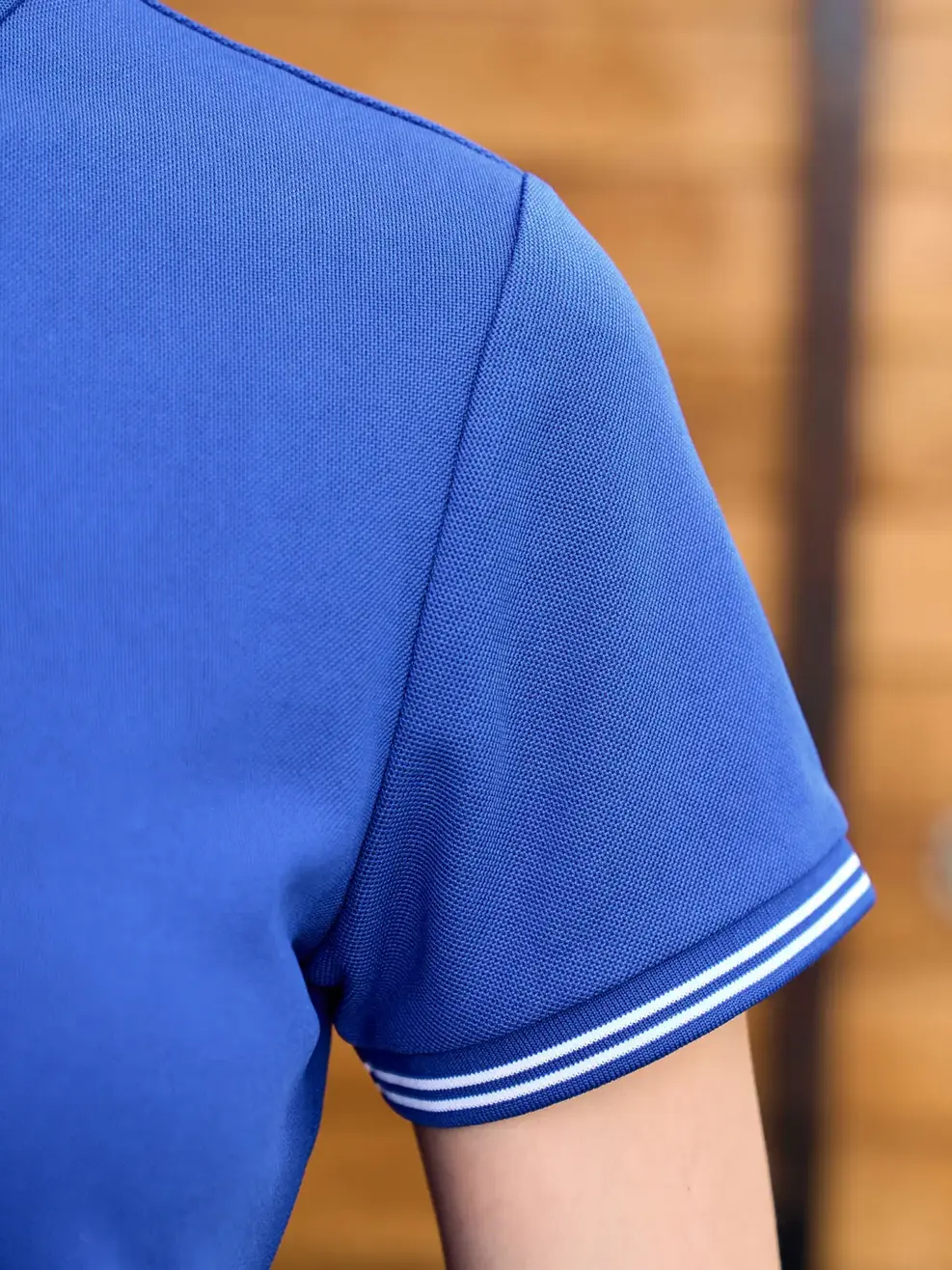 Áo Polo Nữ Airy Cafe bo kẻ to - Xanh coban - S