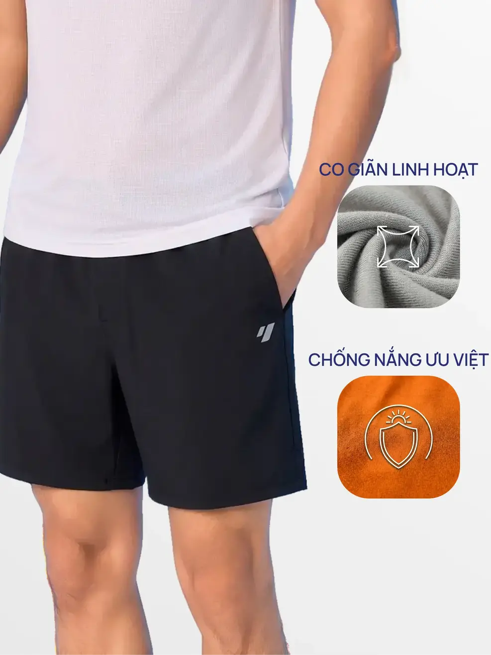 Quần Shorts Thể Thao 6.5Inch Phối Vải - ĐEN 002 - 29