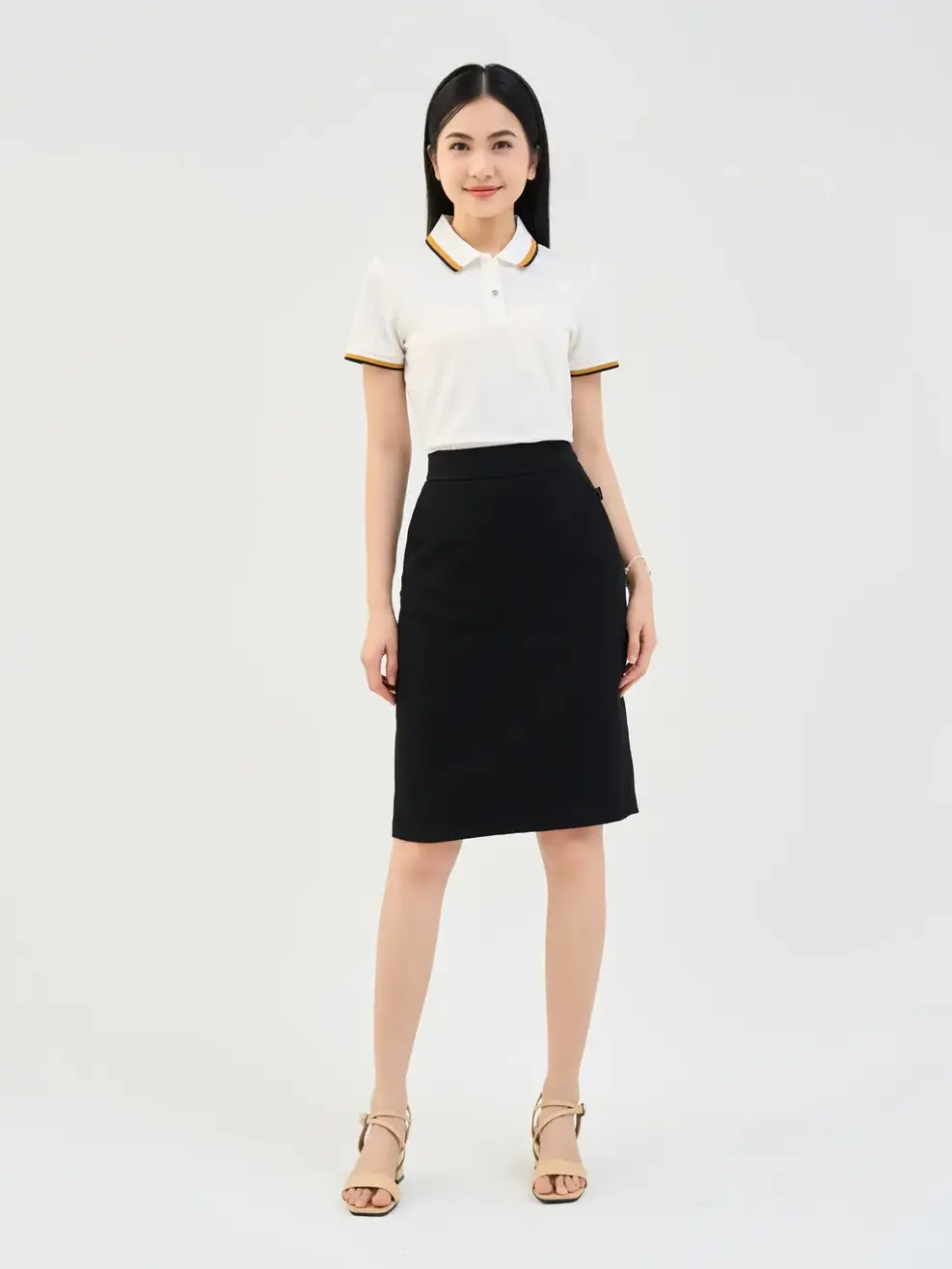Áo Polo Nữ Mắt Chim Bo Hiệu Ứng Dệt Nổi - Trắng - S