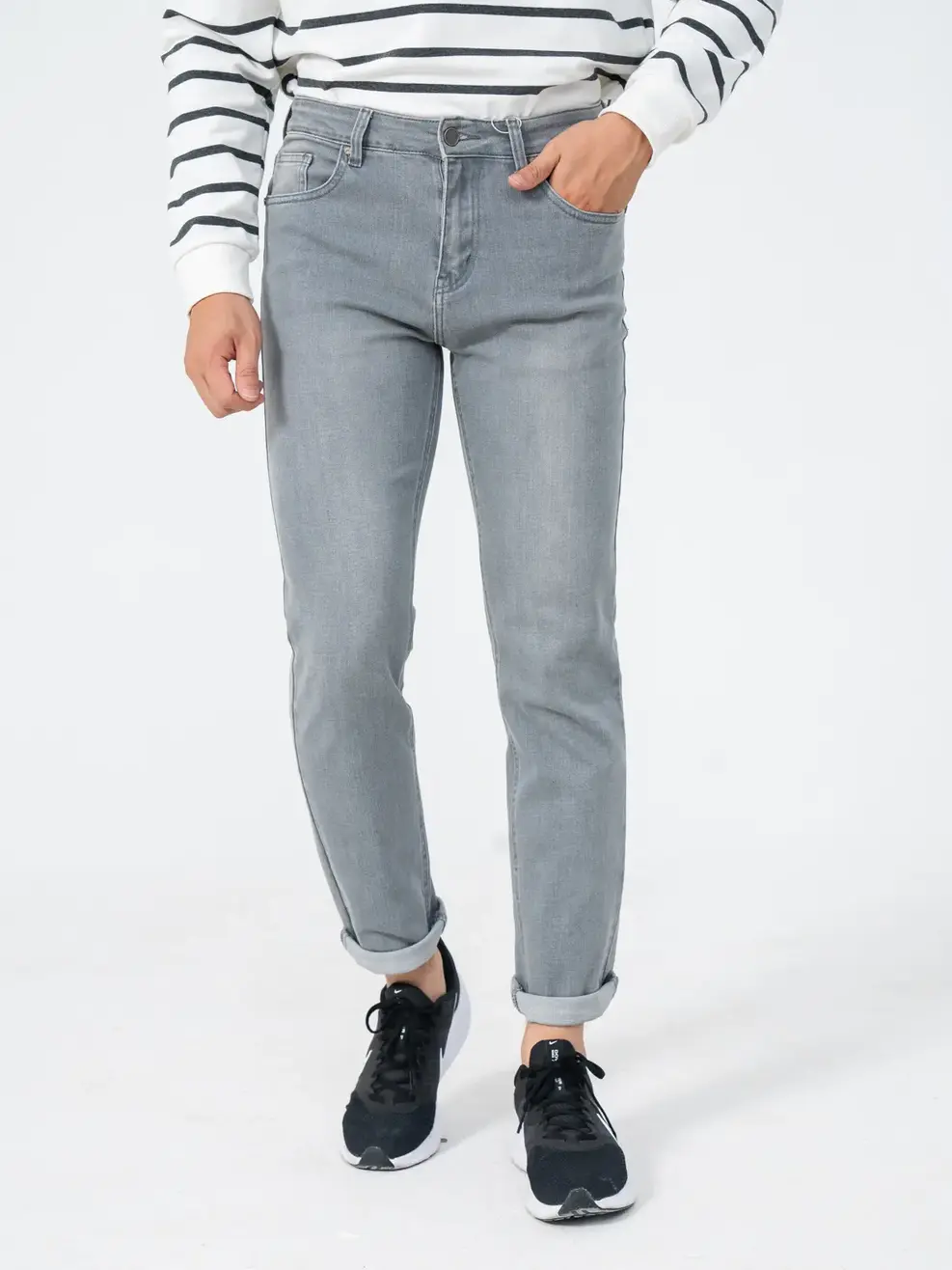 Quân jeans nam slim thêu túi - Xám - 28