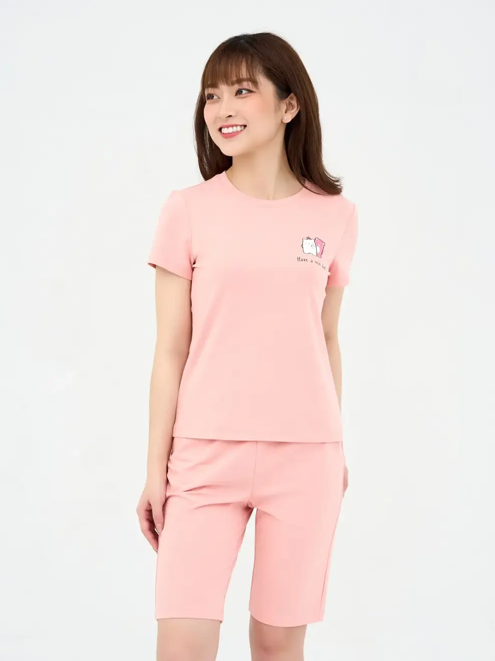 Đồ Bộ Nữ Lửng In Gấu Cotton 95/5 - Hồng - S