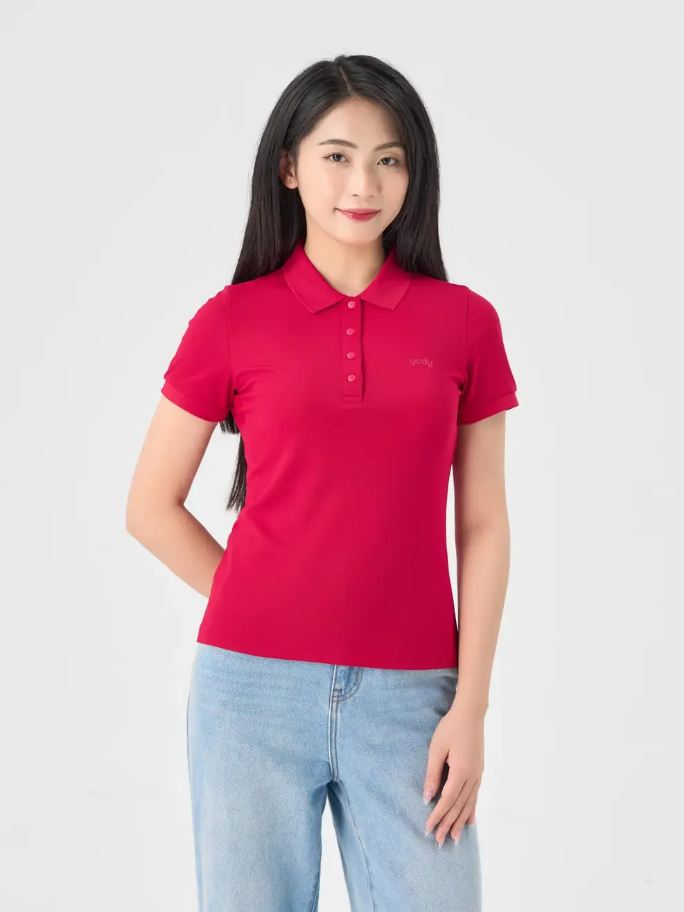 Polo Nữ Cafe Dệt Tổ Ong Nẹp Dài - Đỏ - S