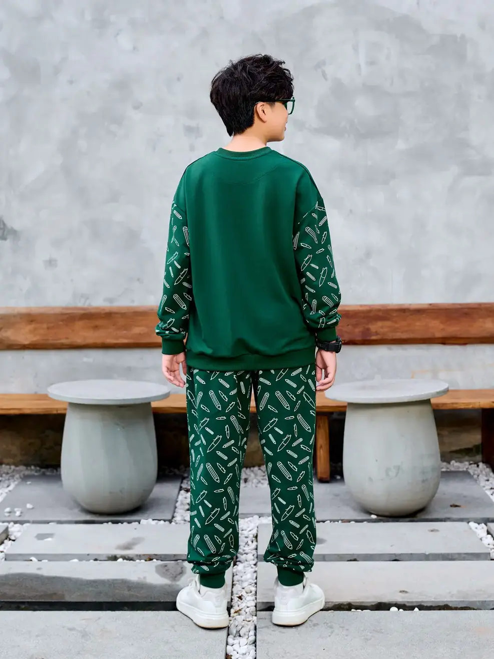 Bộ đồ kid lớn in Pen - Xanh Lá - 10