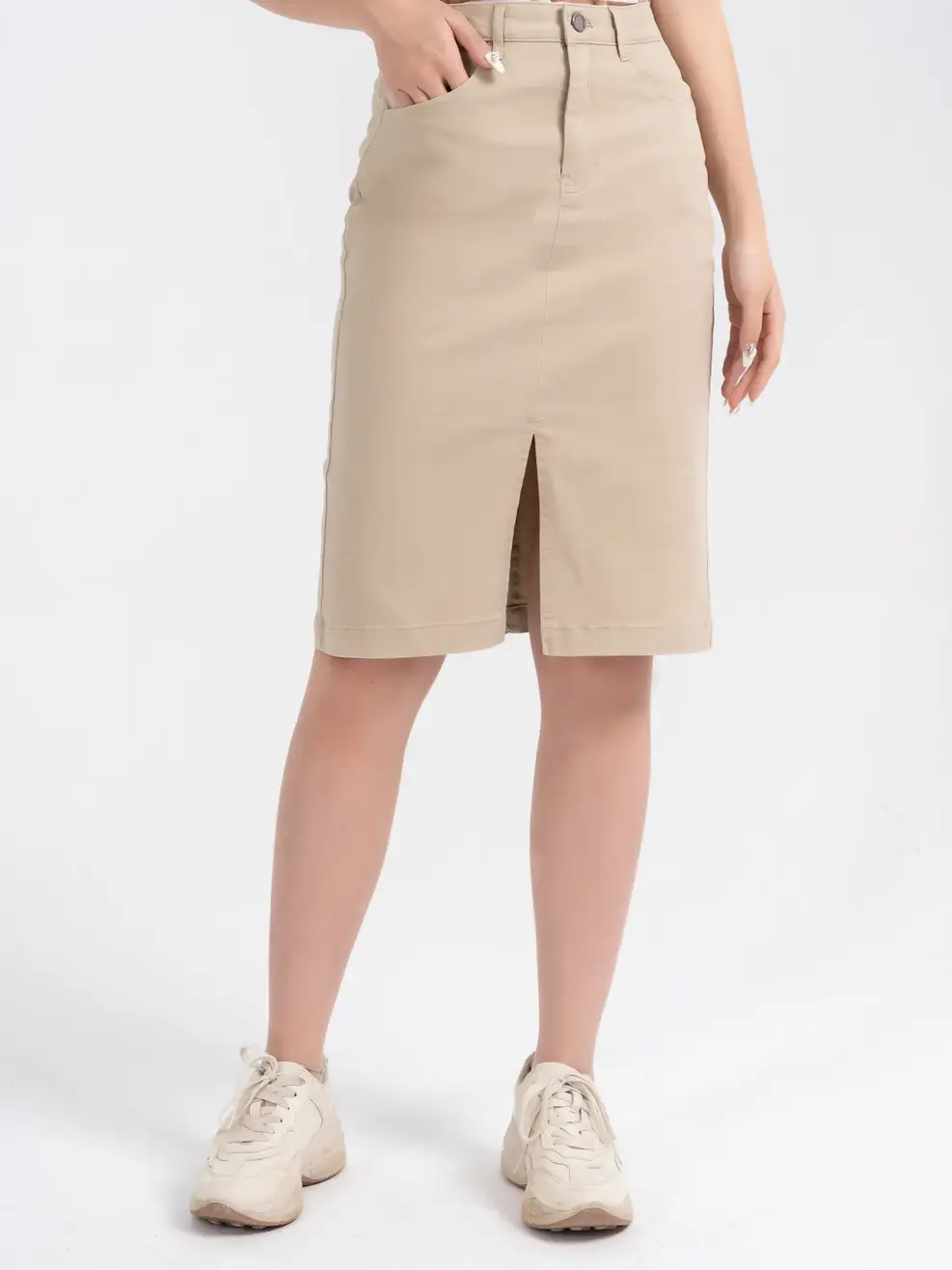 Chân ôm dài khaki xẻ - Be - 25