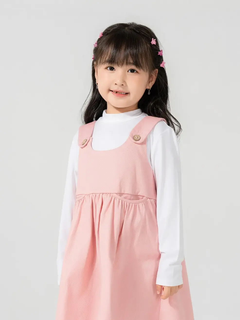 Váy Đông Trẻ Em Yếm Hai Dây - Hồng - 2-3