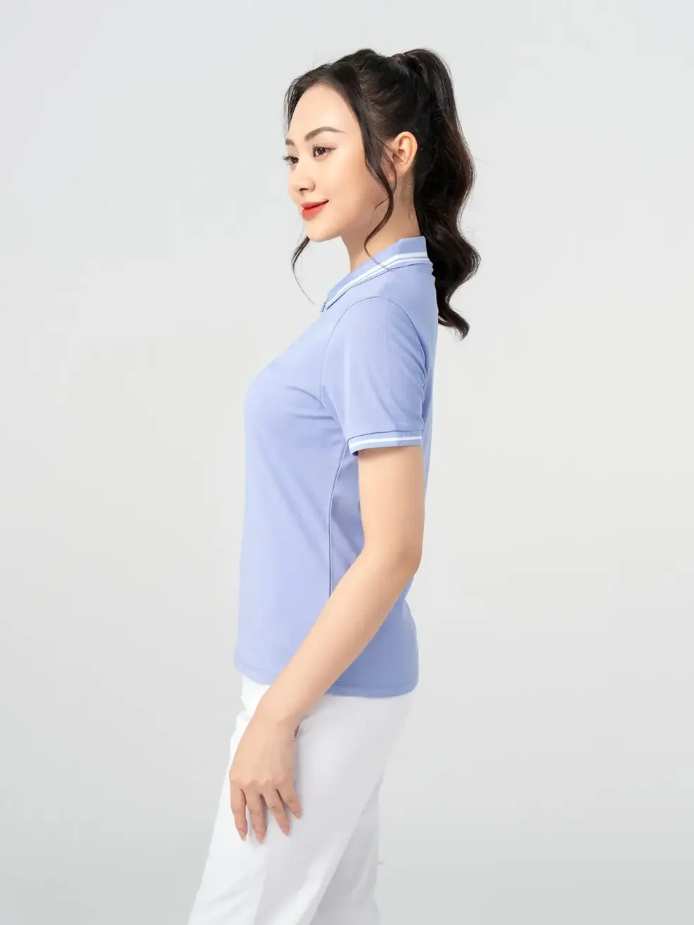 Polo Nữ Cafe Dệt Tổ Ong Nẹp Khoá - Tím nhạt - S