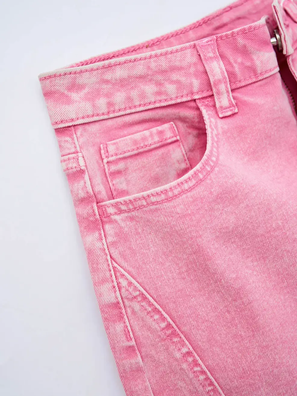Quần Jeans Nữ Ống Rộng Cạp Cao Can Phối - Hồng - 25