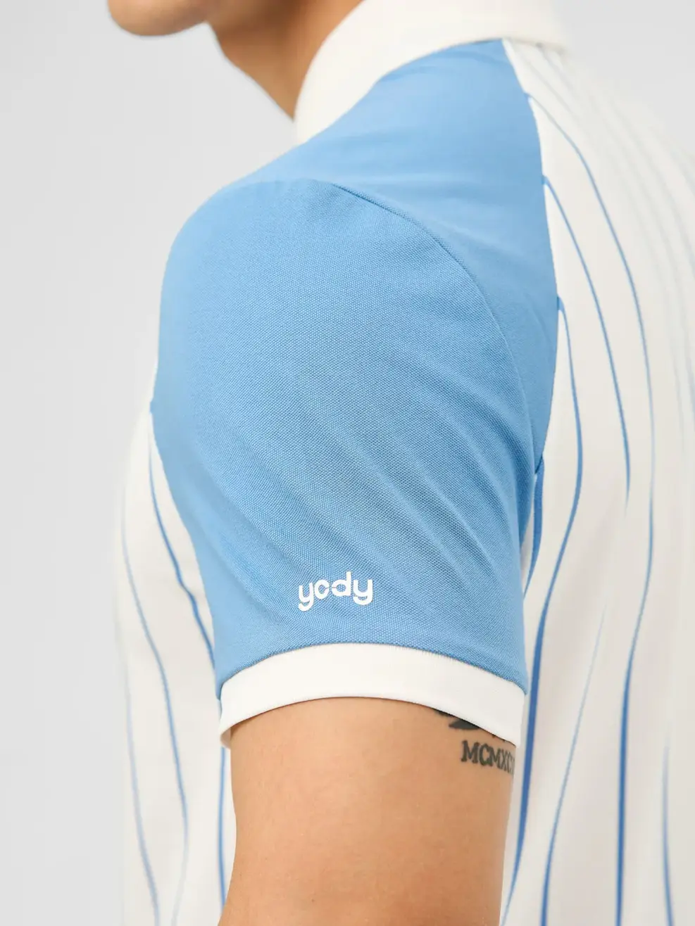 Áo Polo Nam Mắt Chim Raglan In Tràn Kẻ - Xanh - M