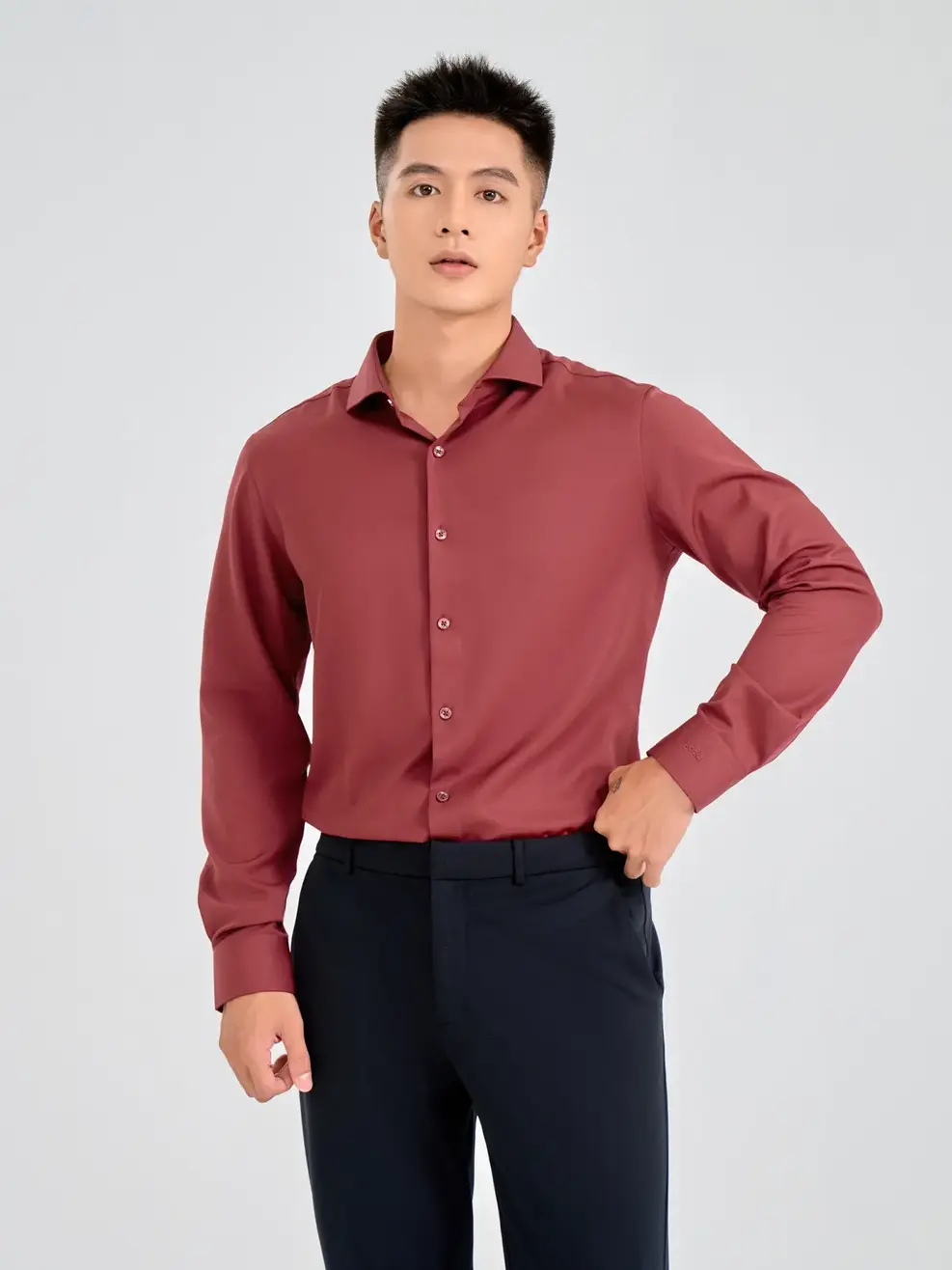 Sơ Mi Dài Tay Nam Nano Phối Cổ - Đỏ đậm - M