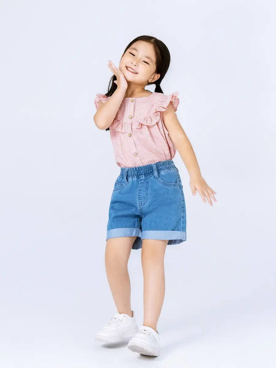 Quần sooc Jeans kid xắn gấu - Xanh - 6-7