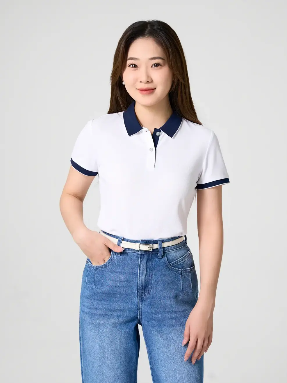 Áo Polo Nữ Cà Phê Phối Nẹp (APN3700) - TRẮNG PHỐI TÍM THAN - 2XL