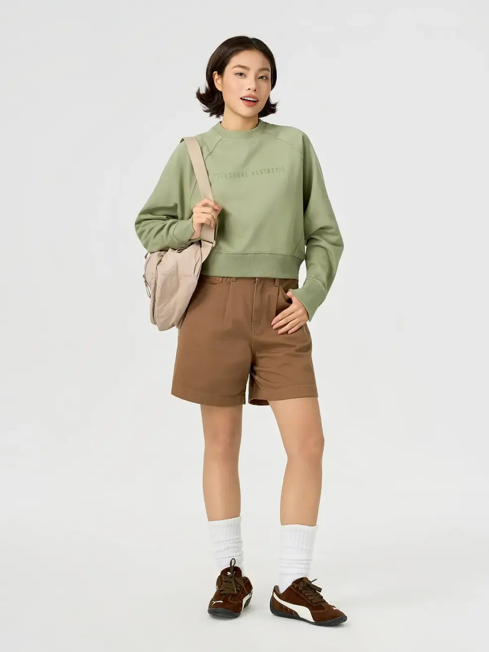 Áo Nỉ Dáng Ngắn In Chữ - Xanh lá 025 - S