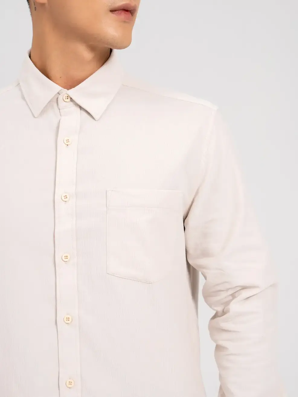 Sơ Mi Dài Tay Nam Nhung Cúc Nổi - Be sáng - M