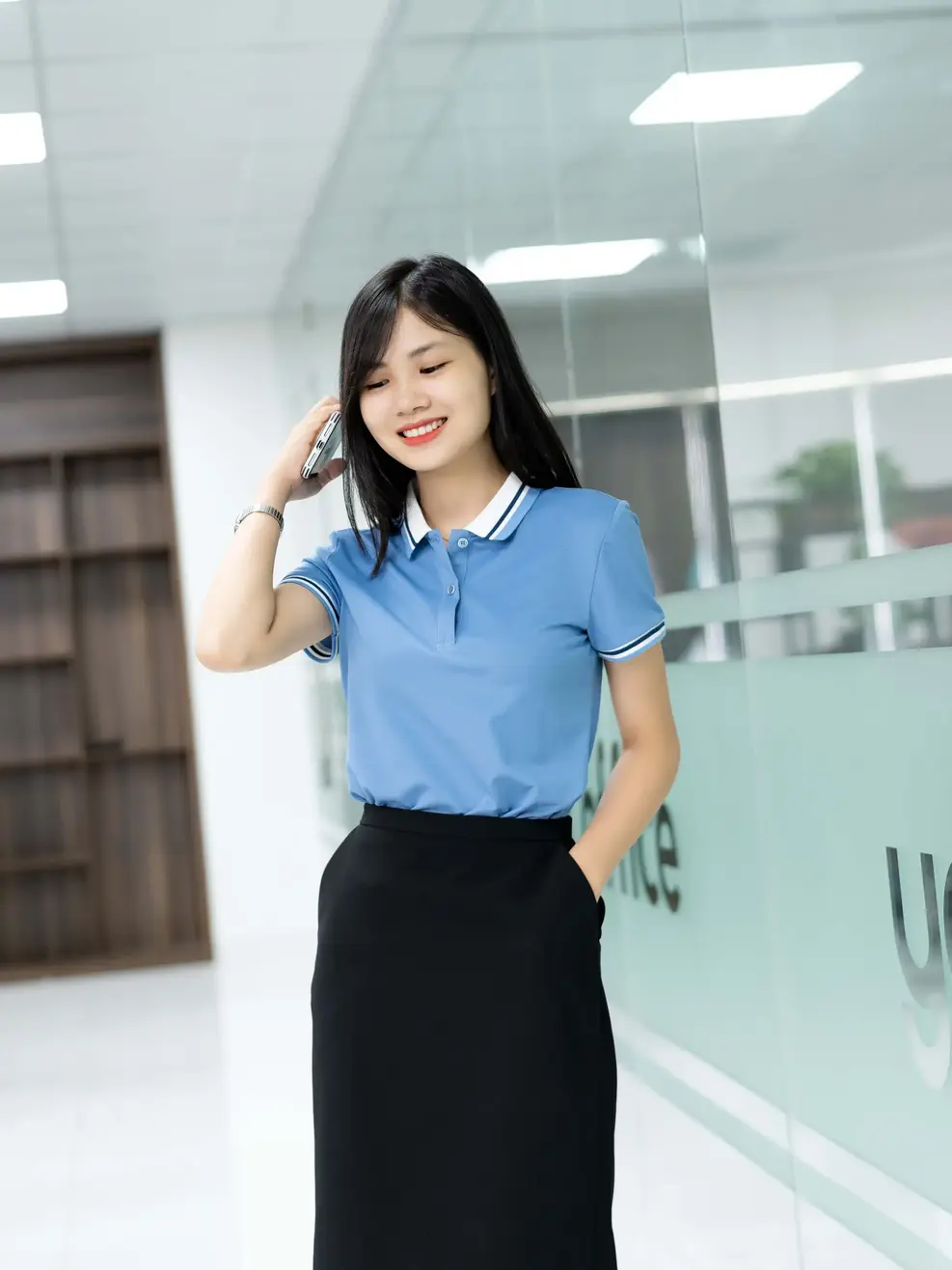 Polo nữ mắt chim phối bo 02 - Xanh 1 - XL