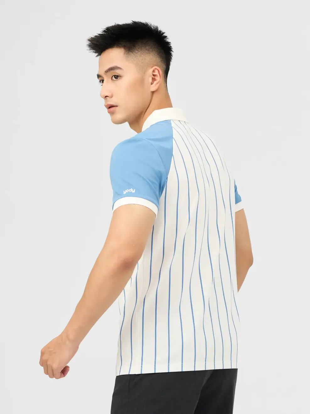 Áo Polo Nam Mắt Chim Raglan In Tràn Kẻ - Xanh - M