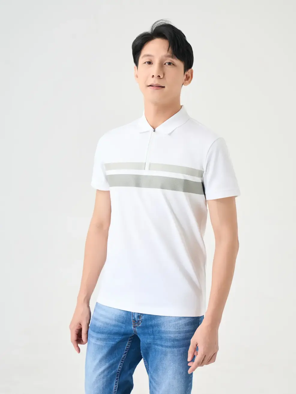 Áo Polo Nam Nẹp Khoá - Trắng kem - M