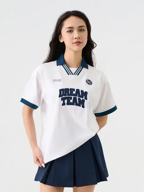Áo Polo Nữ Relax Dreamteam Cổ V Bo Kẻ