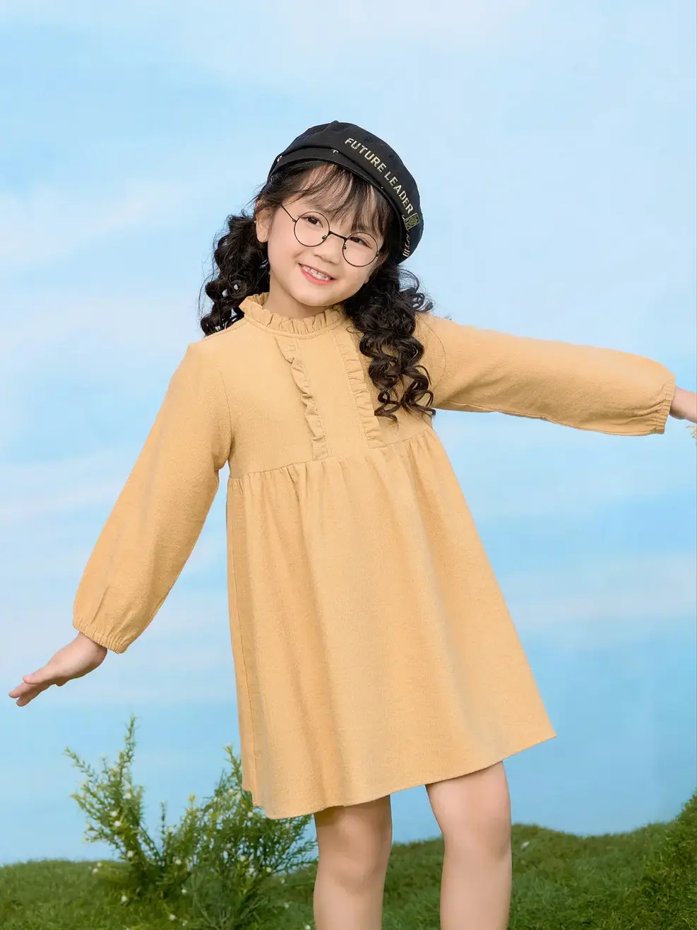 Váy trẻ em dáng xòe cổ bèo  - Vàng