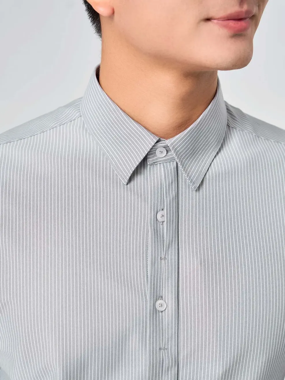 Áo Sơ Mi Nam Cộc Tay Nẹp Kiểu Họa Tiết Kẻ Sọc - Kẻ sọc Xám - L