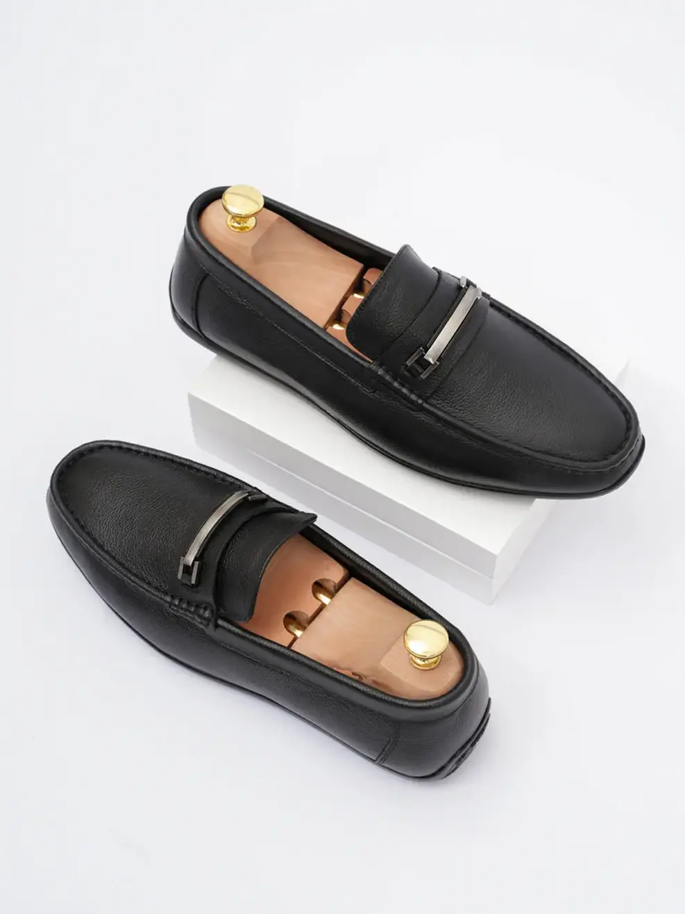 Giày nam moccasin da mill đai khóa - Đen - 42