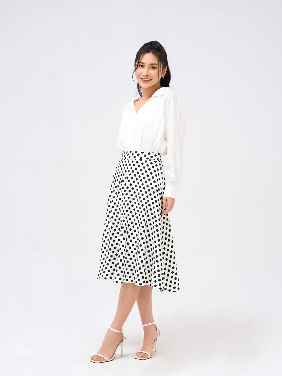 Chân váy nữ xòe chấm bi - Trắng - M