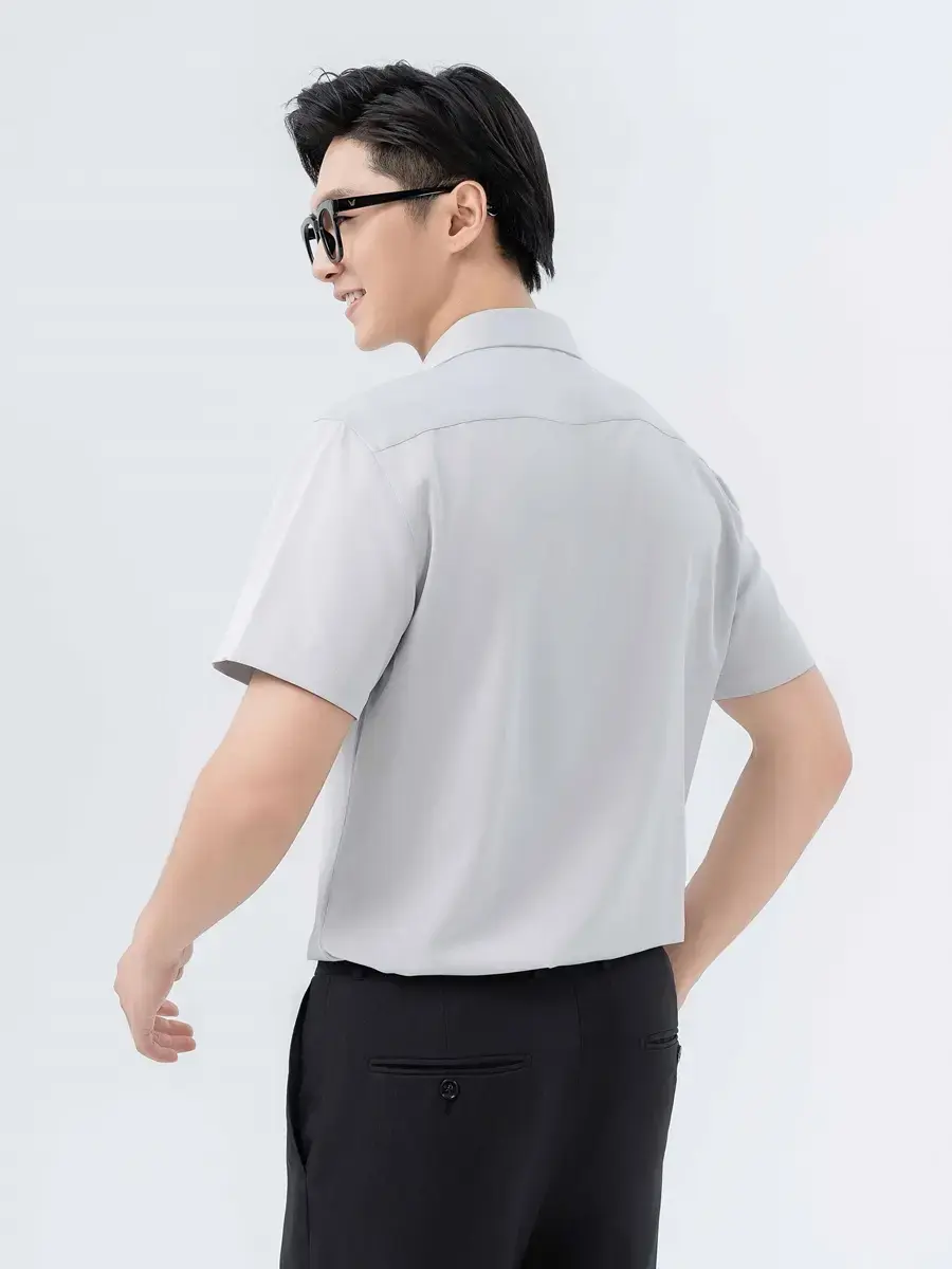 Sơ Mi Nam Cộc Tay Nano Phối Cổ - Ghi - M