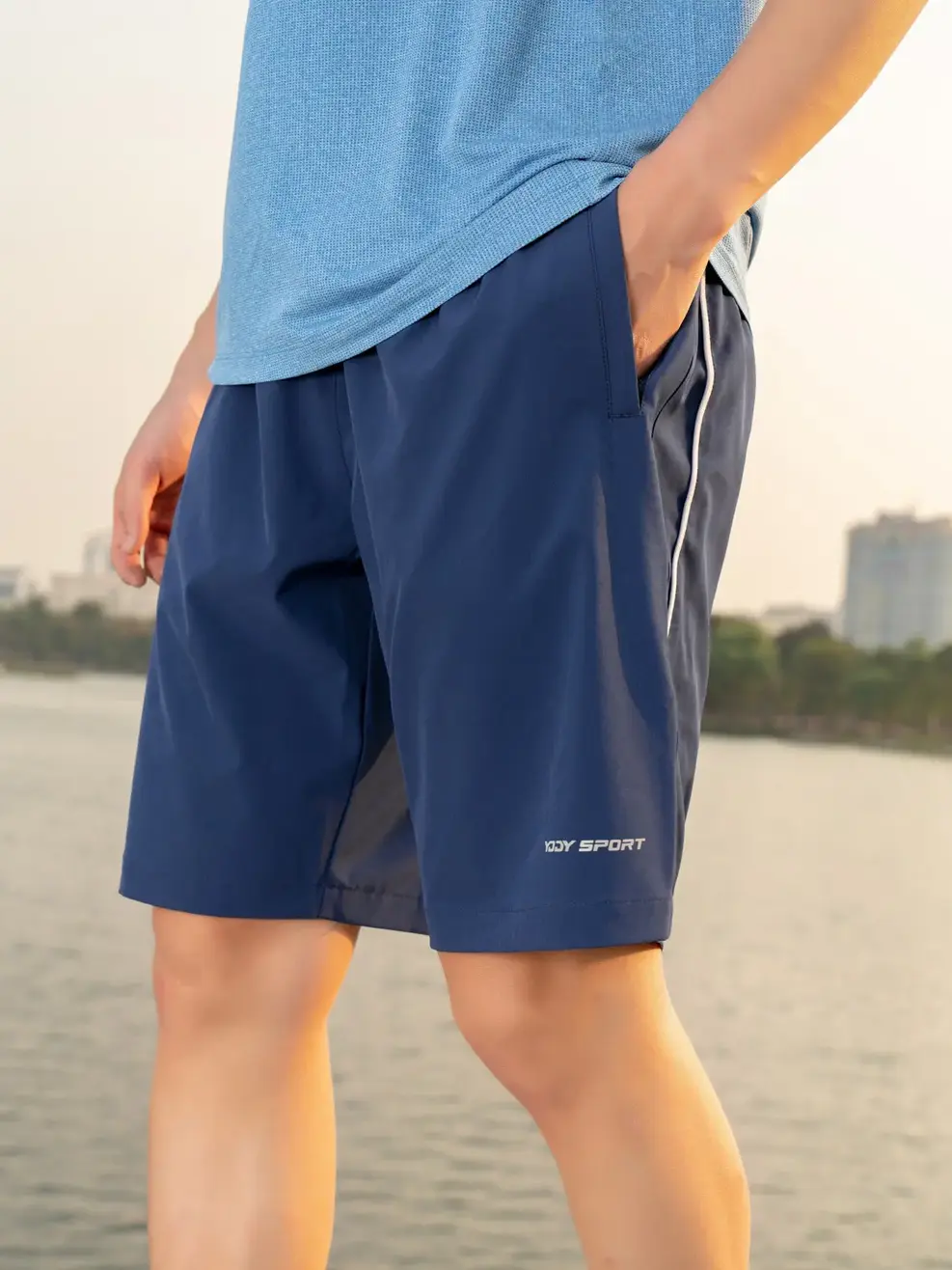 Quần short nam thể thao lé sườn - Xanh đậm - 33