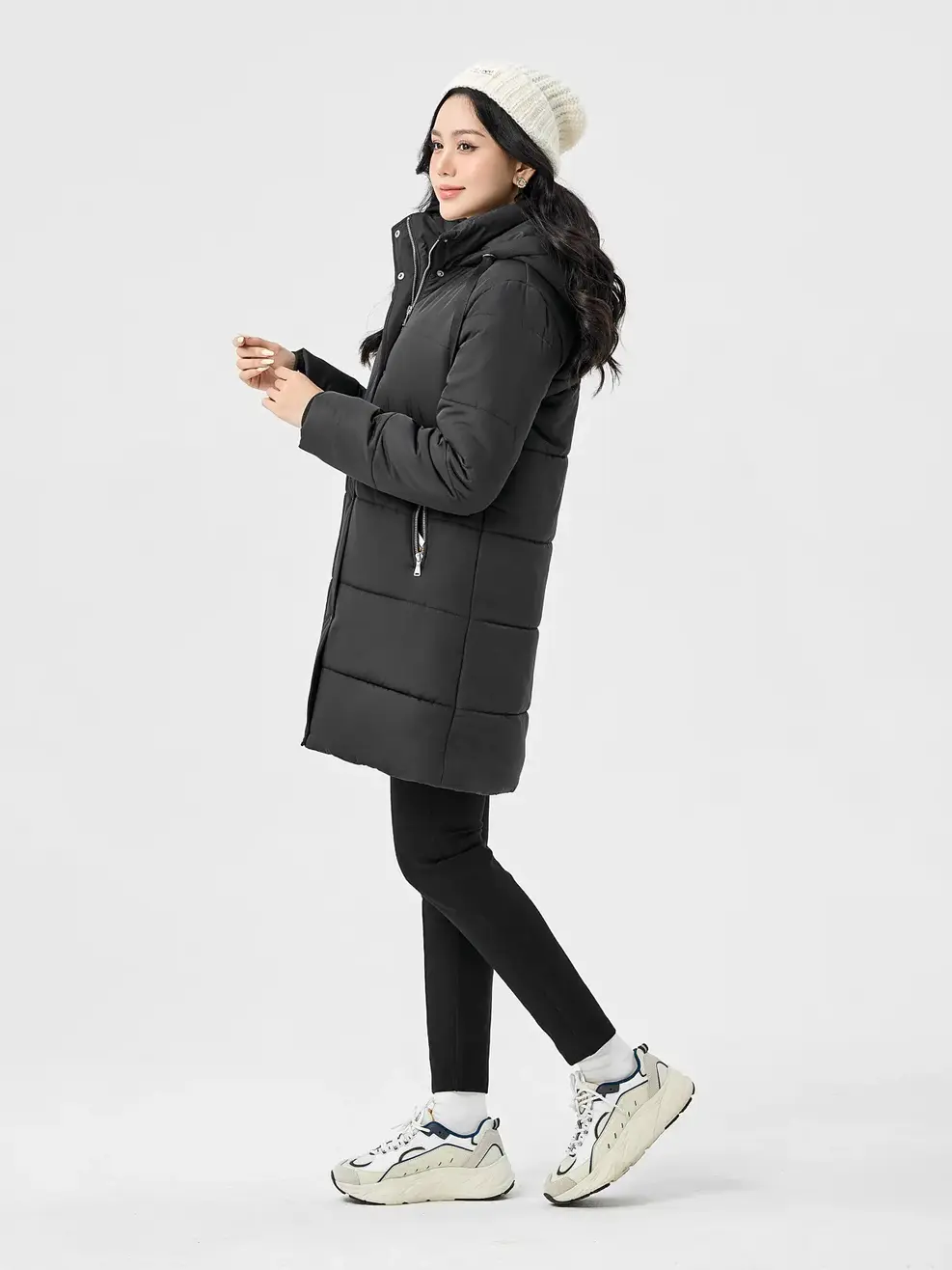 Phao Vip Nữ Dáng Dài  Khóa Phối Siêu Ấm - Đen - S