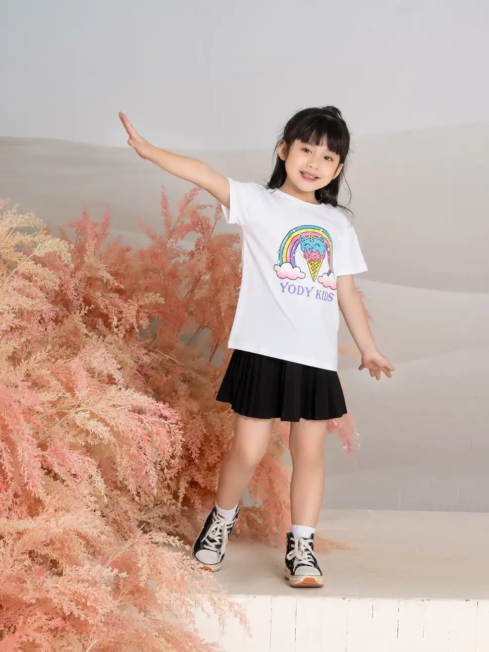 Tshirt kid in cầu vồng kem - Trắng - 6