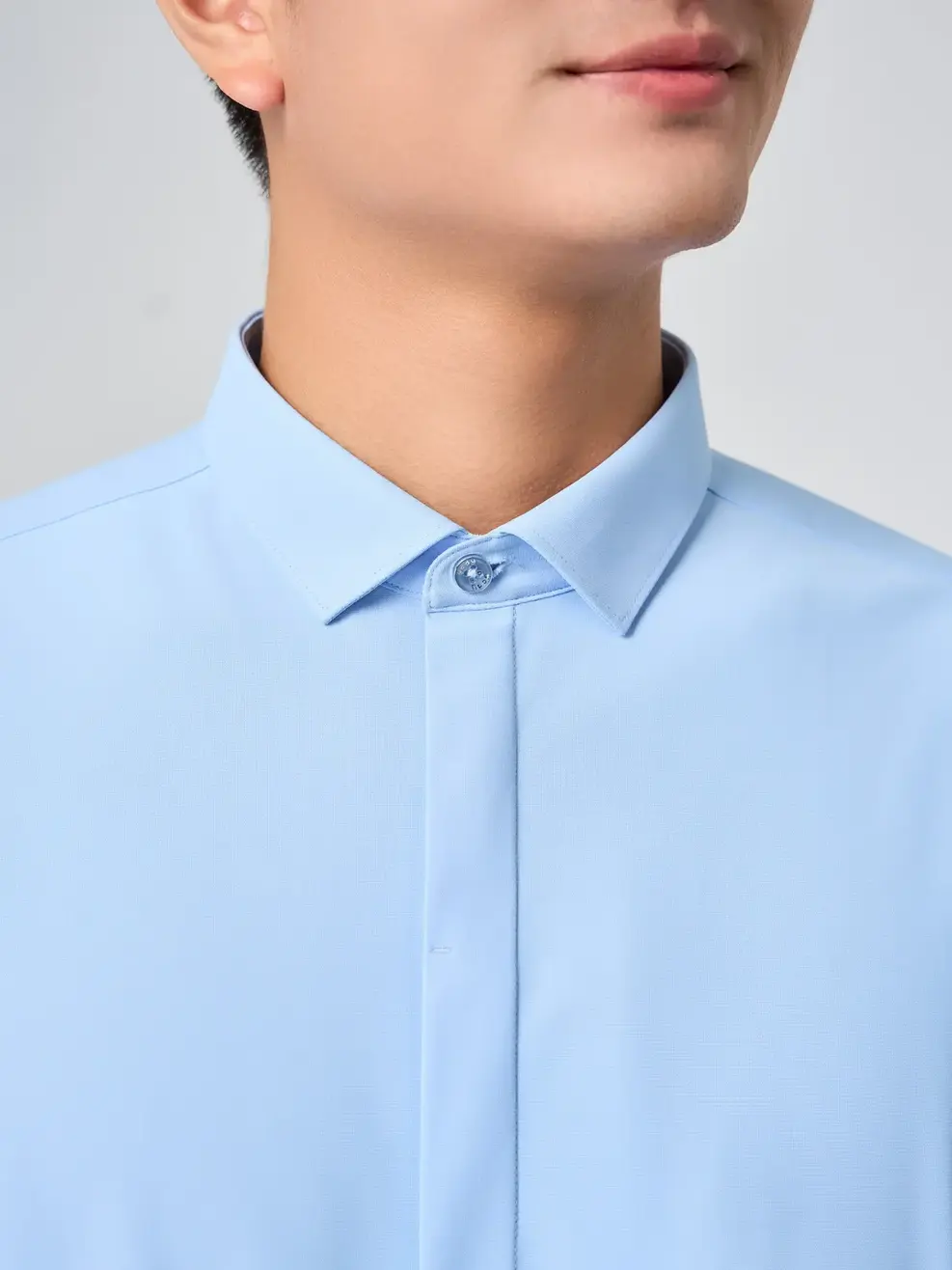 Áo Sơ Mi Nam Business Knit Phối Nép Giấu Cúc - Xanh da trời 117 - S