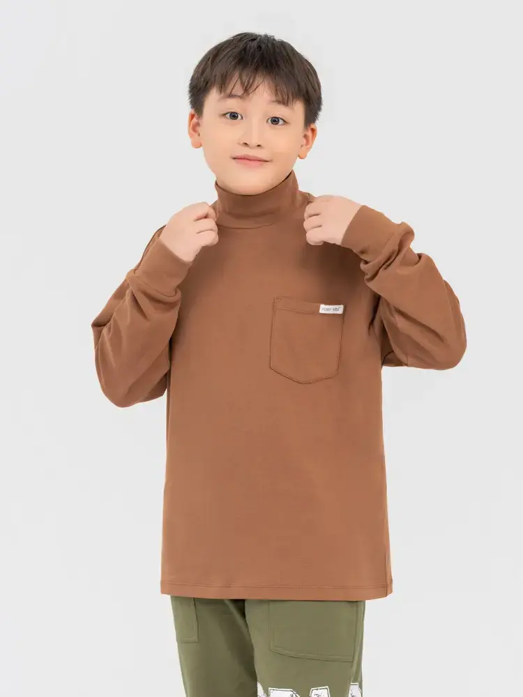 Áo Thun Kid Lớn Cổ 3cm Túi Trước Ngực - Nâu - 10