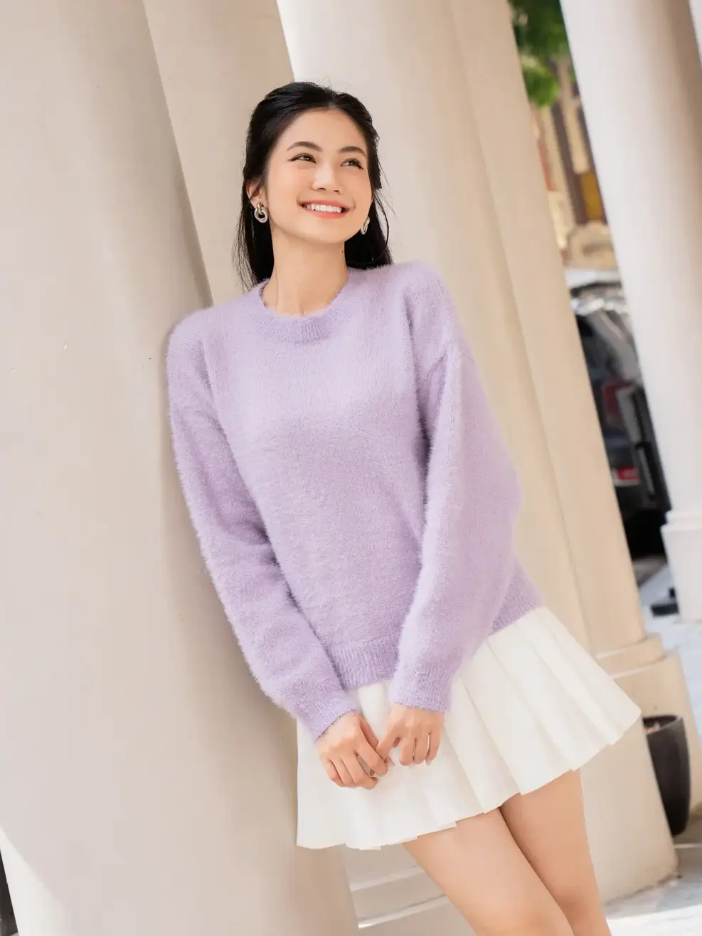 Áo len nữ lông thỏ kiểu dáng thoải mái - Tím - F