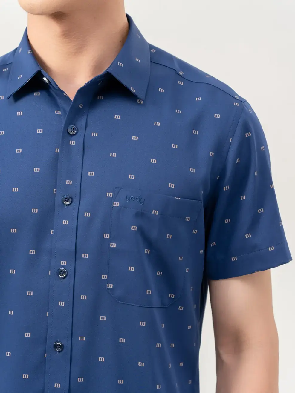 Sơ Mi Cộc Tay Nam Bamboo Họa Tiết - Xanh - M