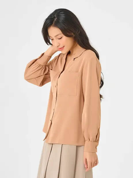 Sơ Mi Dài Tay Nữ Túi Ốp Cổ Ve