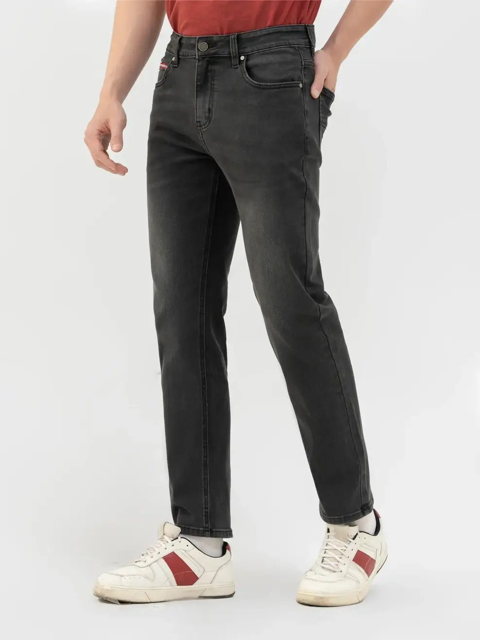 Quần Jean Nam Slimfit Rayon Dây Dệt Túi Đồng Hồ - Đen - 28