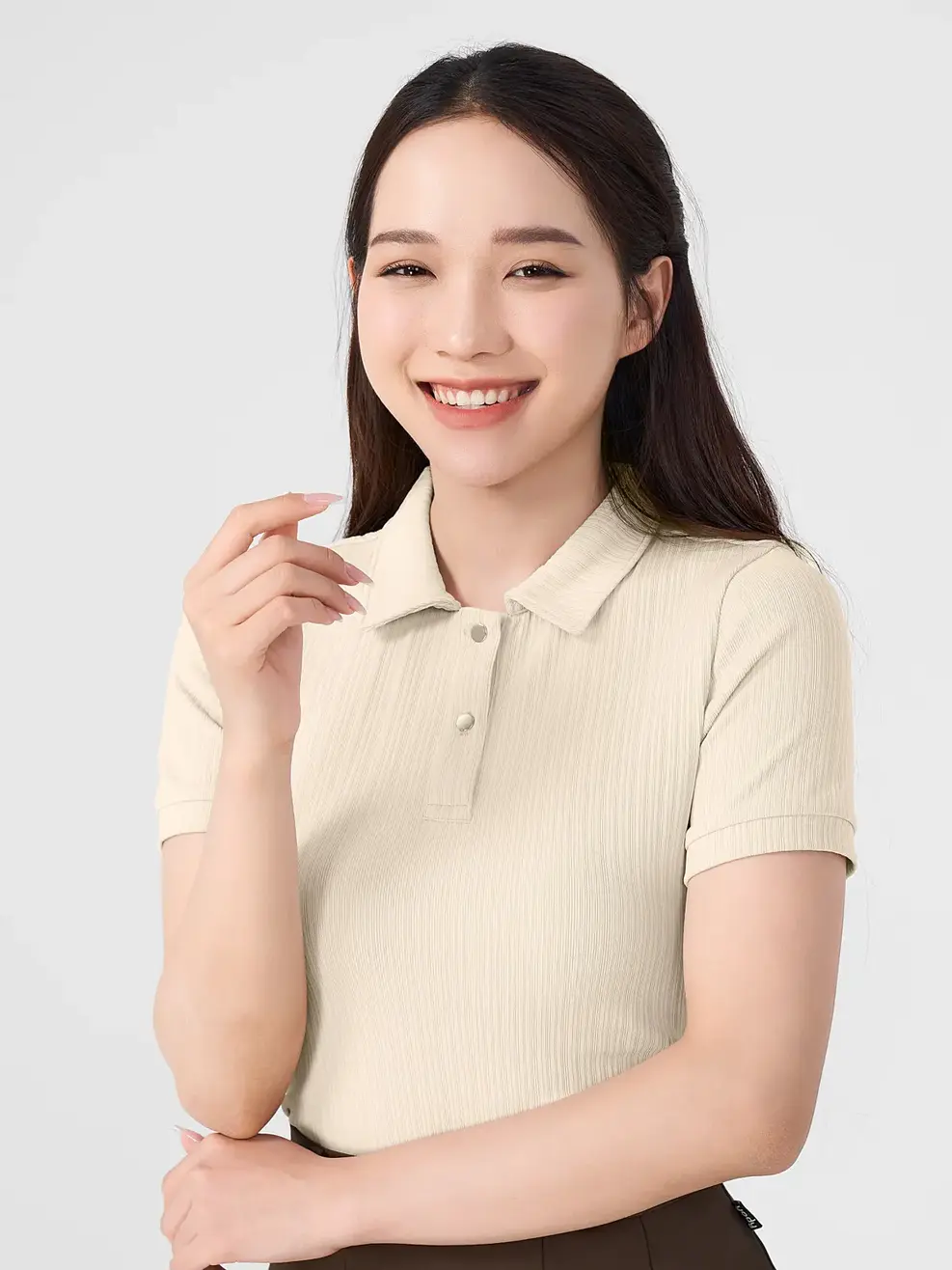 Polo Nữ Thun Rib - Be - S