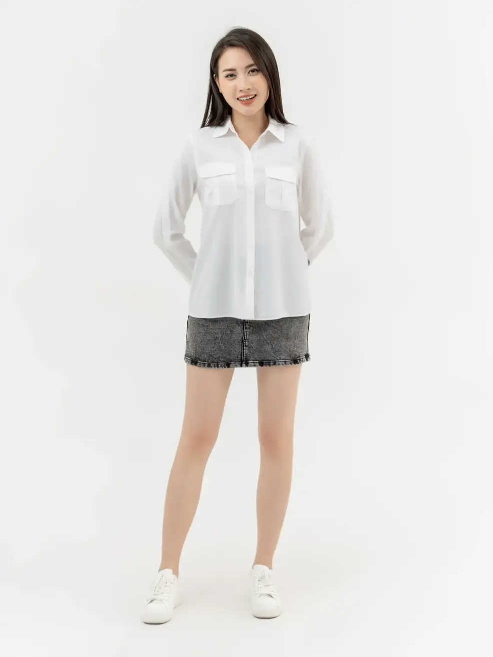 Áo Sơ Mi Tay Dài Nữ Túi Ốp - Trắng - S