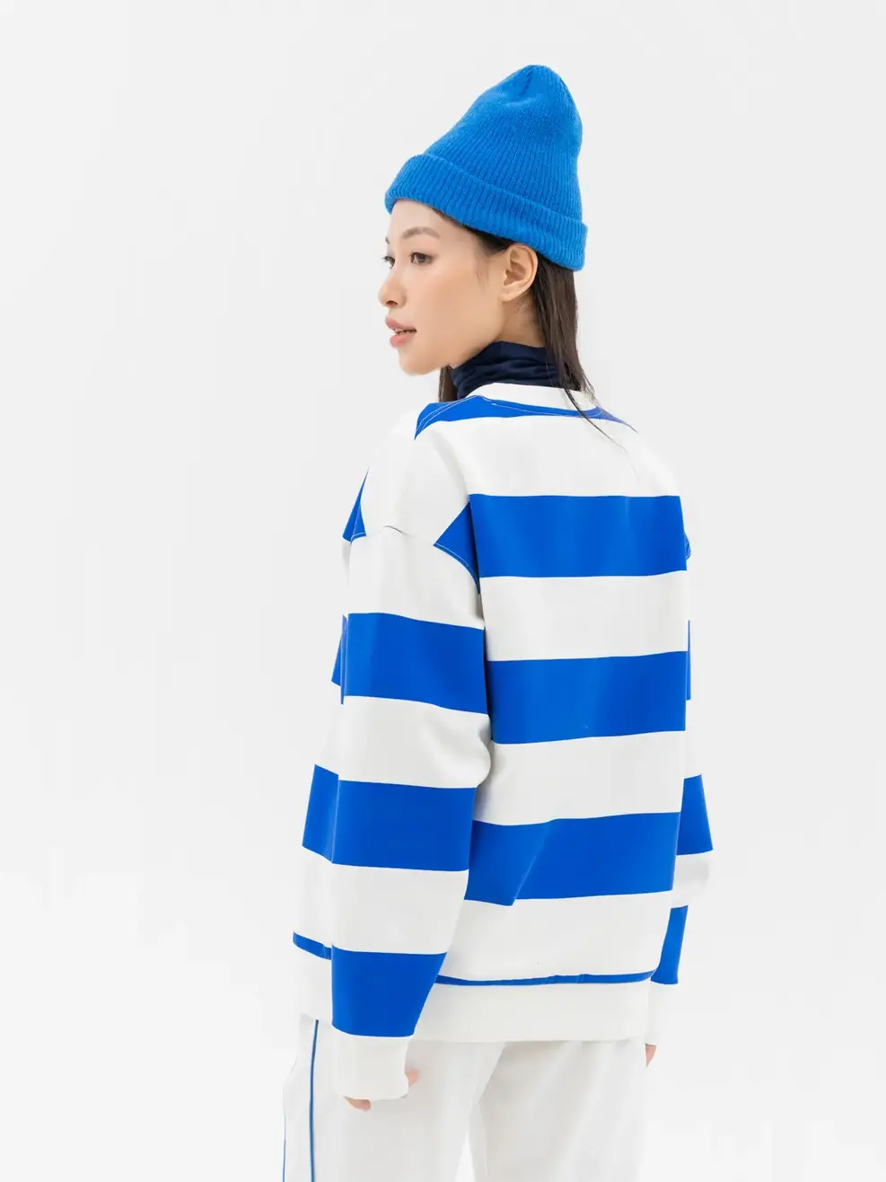 Áo Thu Đông Nữ Phối Kẻ  - Kẻ xanh đậm - S