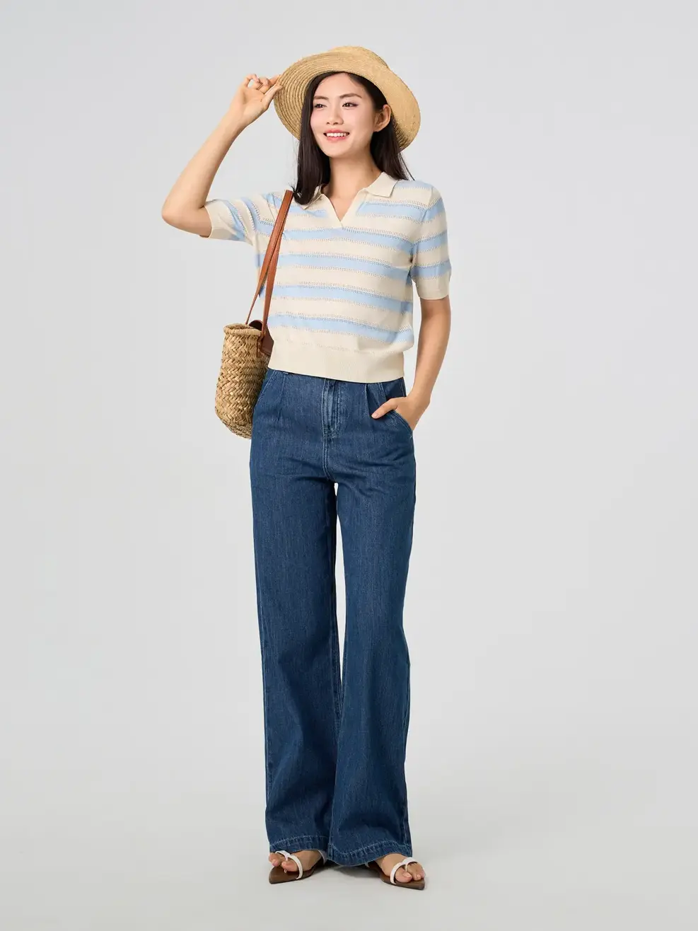 Quần Jeans Ống Suông Cạp Chun Mỏng Nhẹ - Màu chàm 001 - 26
