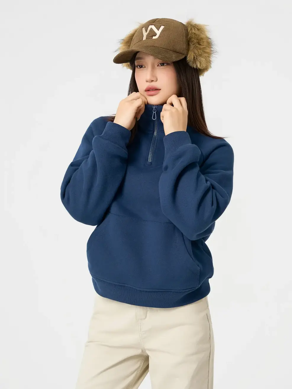 Áo Nỉ Cổ Kéo Khóa - Navy 001 - M